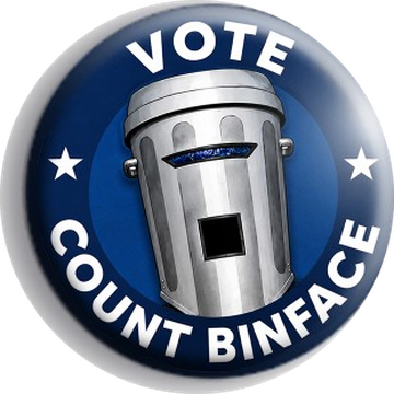 A Vote Count Binface campaign badge